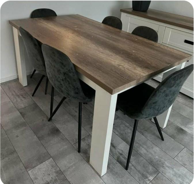eethoek met 6 stoelen, Ophalen, Gebruikt, Rechthoekig, 50 tot 100 cm