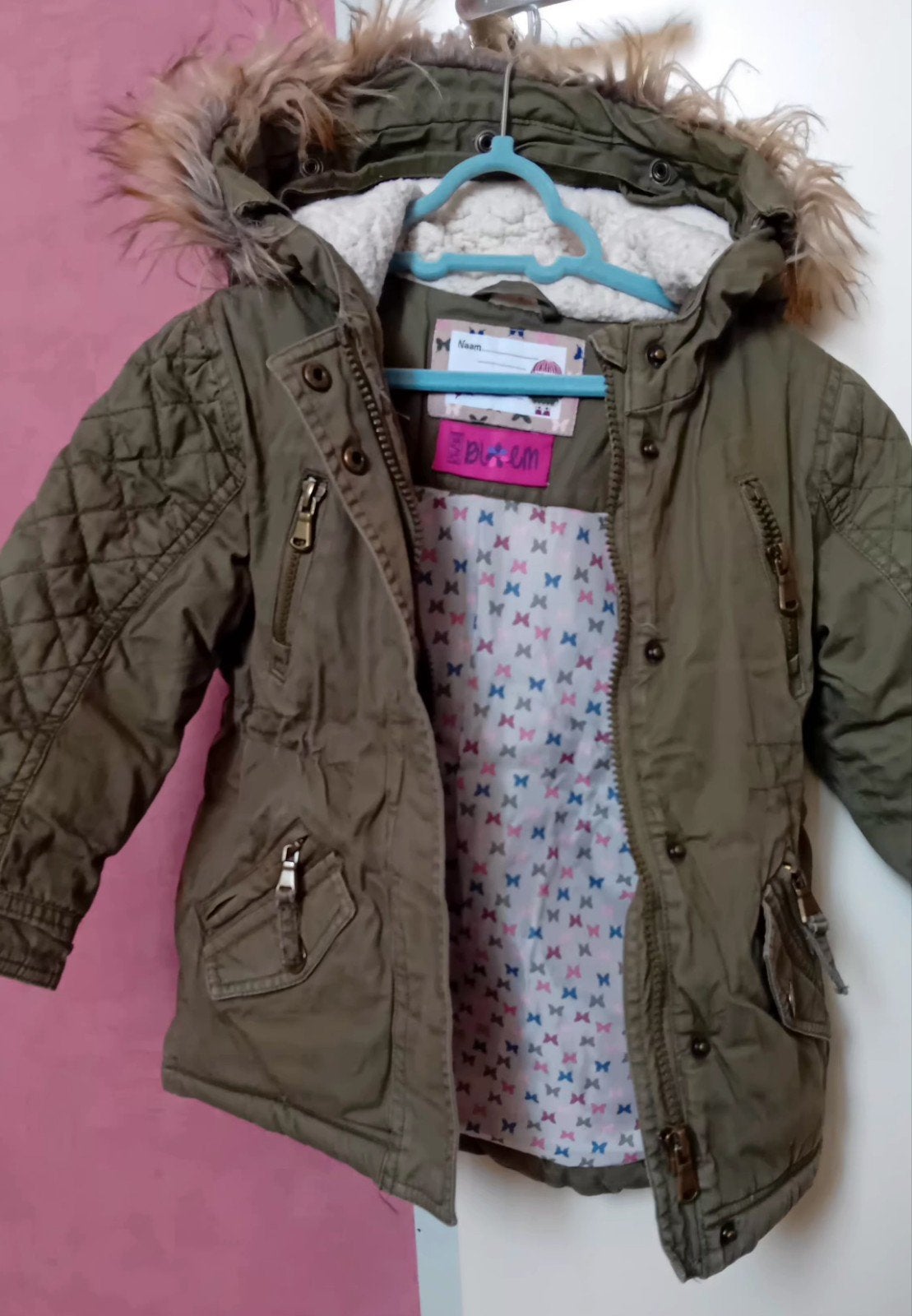 Warme winterjas met bontkraag voor meisjes MAAT 86/92, Ophalen of Verzenden, Gebruikt, Bloem, Meisje