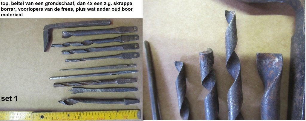 set antieke/oude boren / ruimers / vlinderboor skrappa borar, Antiek en Kunst, Antiek | Gereedschap en Instrumenten, Ophalen of Verzenden
