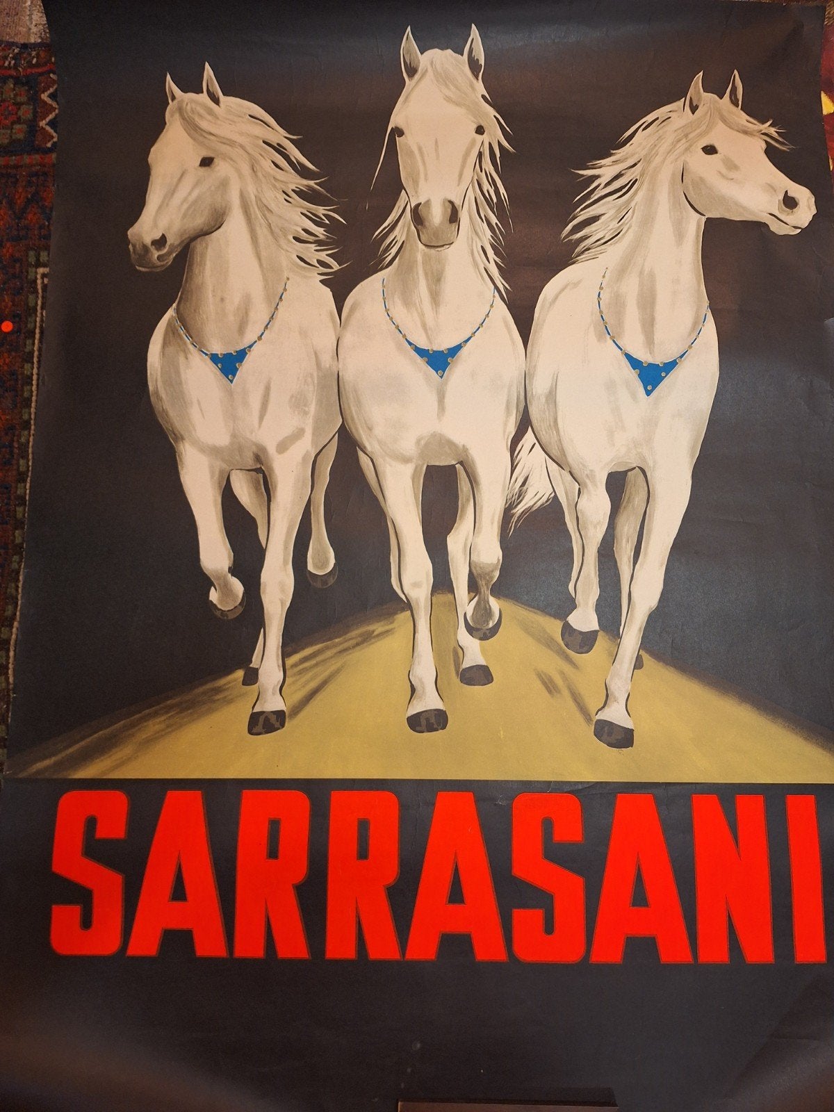Vintage Circus Poster SARRASANI met Witte Paarden, Deurposter of groter, Ophalen of Verzenden, Dier of Natuur, Rechthoekig Staand