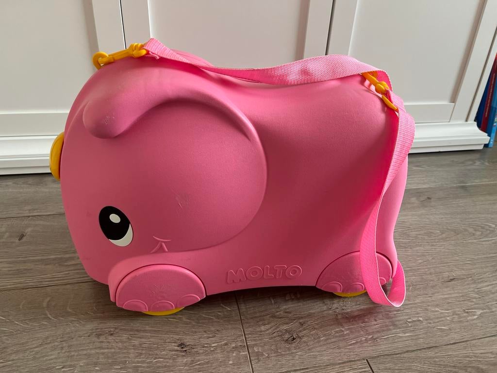Molto Kinderkoffer Roze Olifant - 18L - Ride-on Koffer, Sieraden, Tassen en Uiterlijk, Koffers, Wieltjes, Gebruikt, Hard kunststof