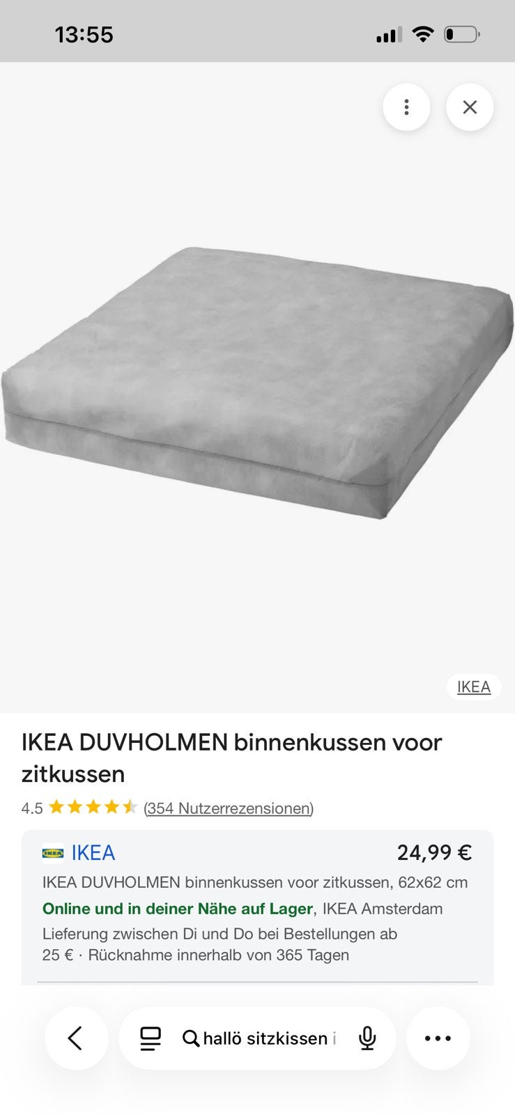 2x IKEA DUVHOLMEN binnenkussen voor zitkussen, Tuin en Terras, Ophalen, Nieuw
