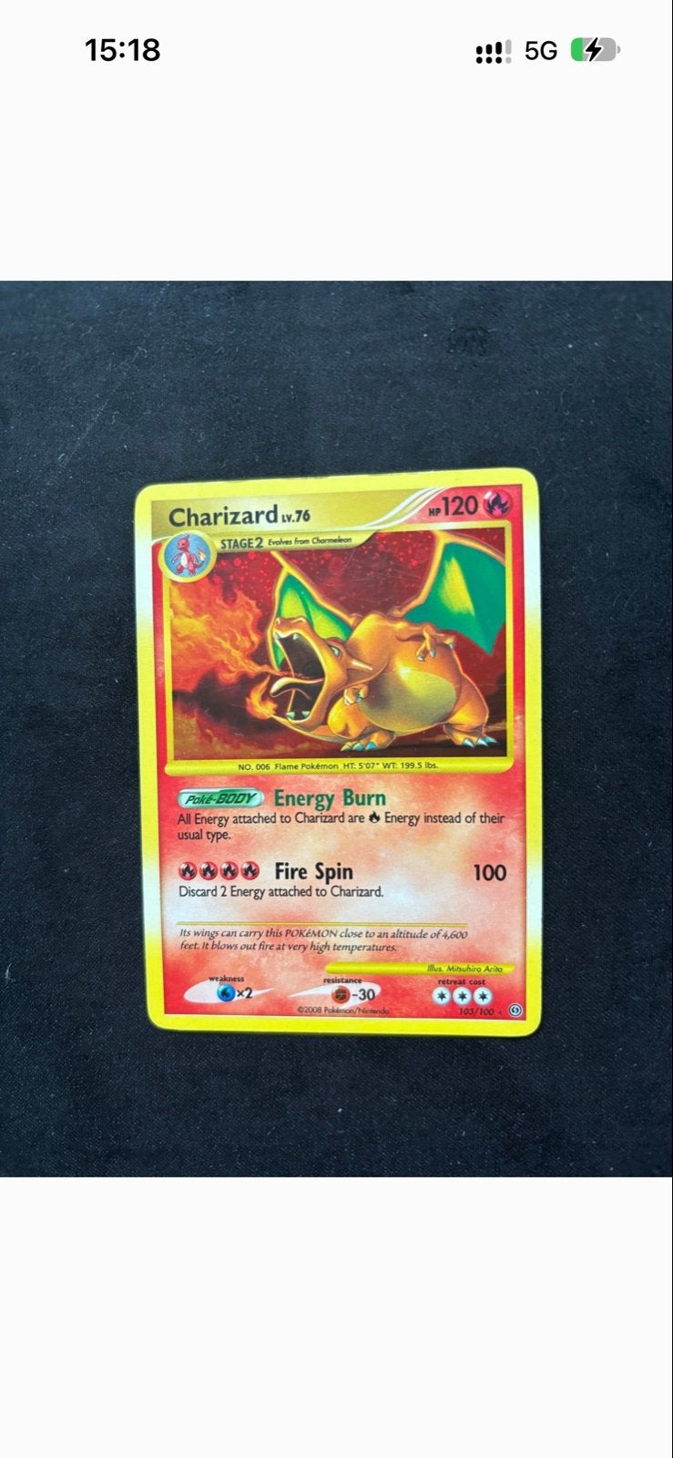 Pokémon Kaart Charizard LV.76 stormfront., Hobby en Vrije tijd, Ophalen of Verzenden, Zo goed als nieuw, Losse kaart