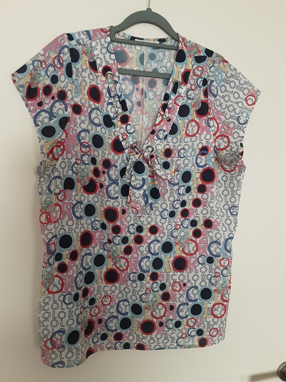 vrolijke  paprika blouse met mooie V-hals 42/44, Paprika, Ophalen of Verzenden, Zo goed als nieuw, Maat 42/44 (L)