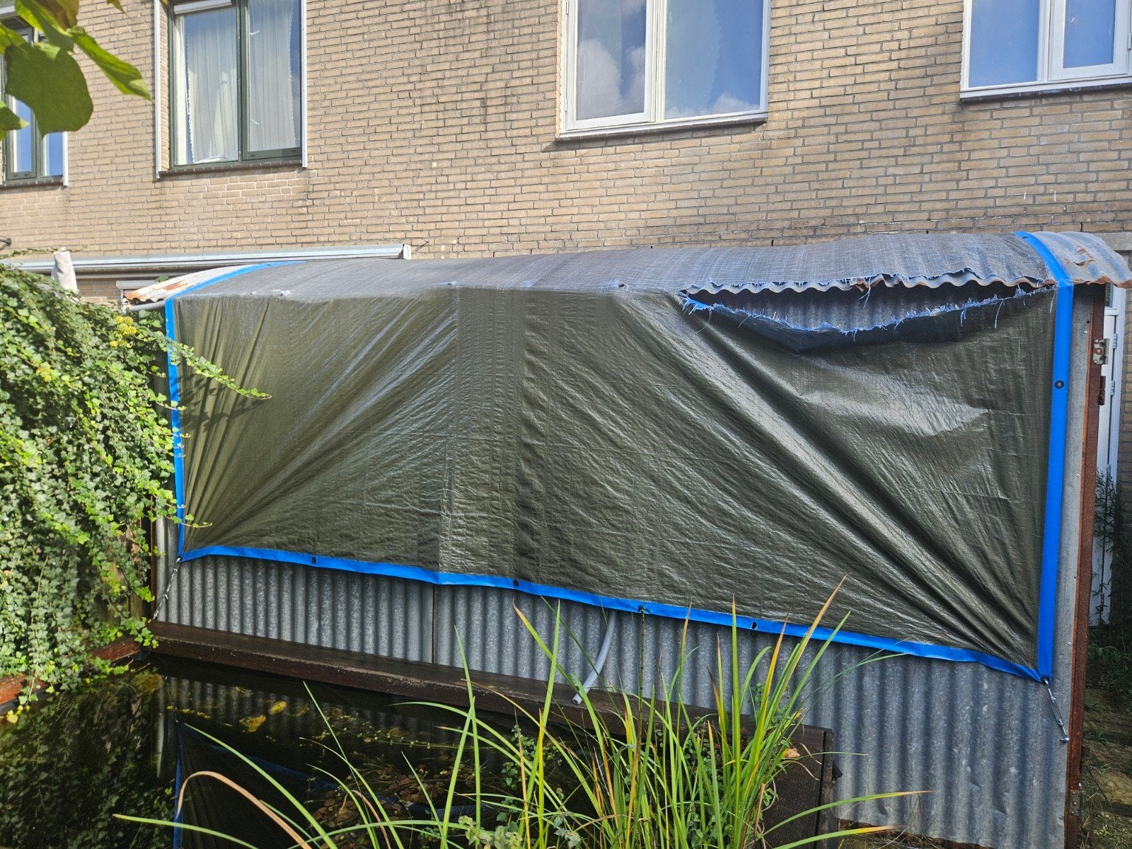 Demontabele schuur 5x3 meter, Ophalen, Gebruikt, Metaal, Overige typen
