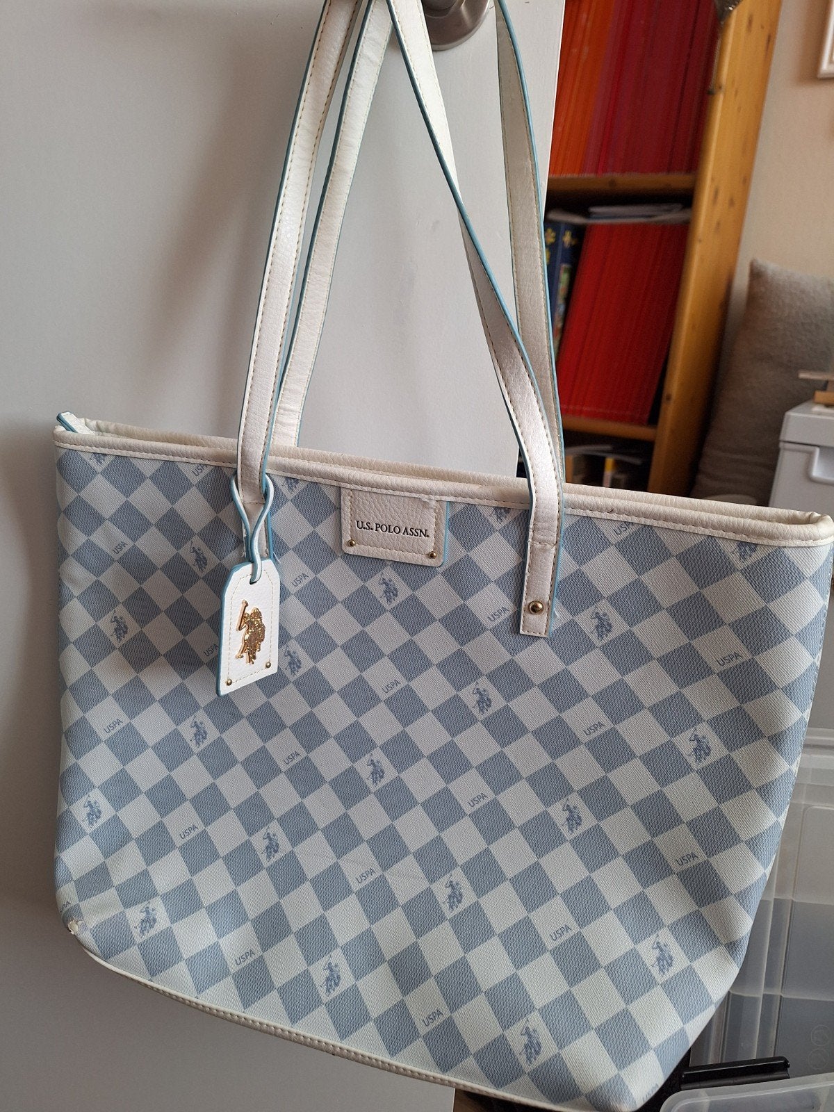 U.S. Polo Assn. Shopper - Lichtblauw/Wit Ruitpatroon, Ophalen of Verzenden