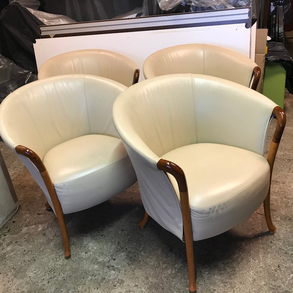 4 IZGS Giorgetti Progetti  63230 fauteuil stoel creme leer, Gebruikt, Ophalen of Verzenden, Nvt, Nvt