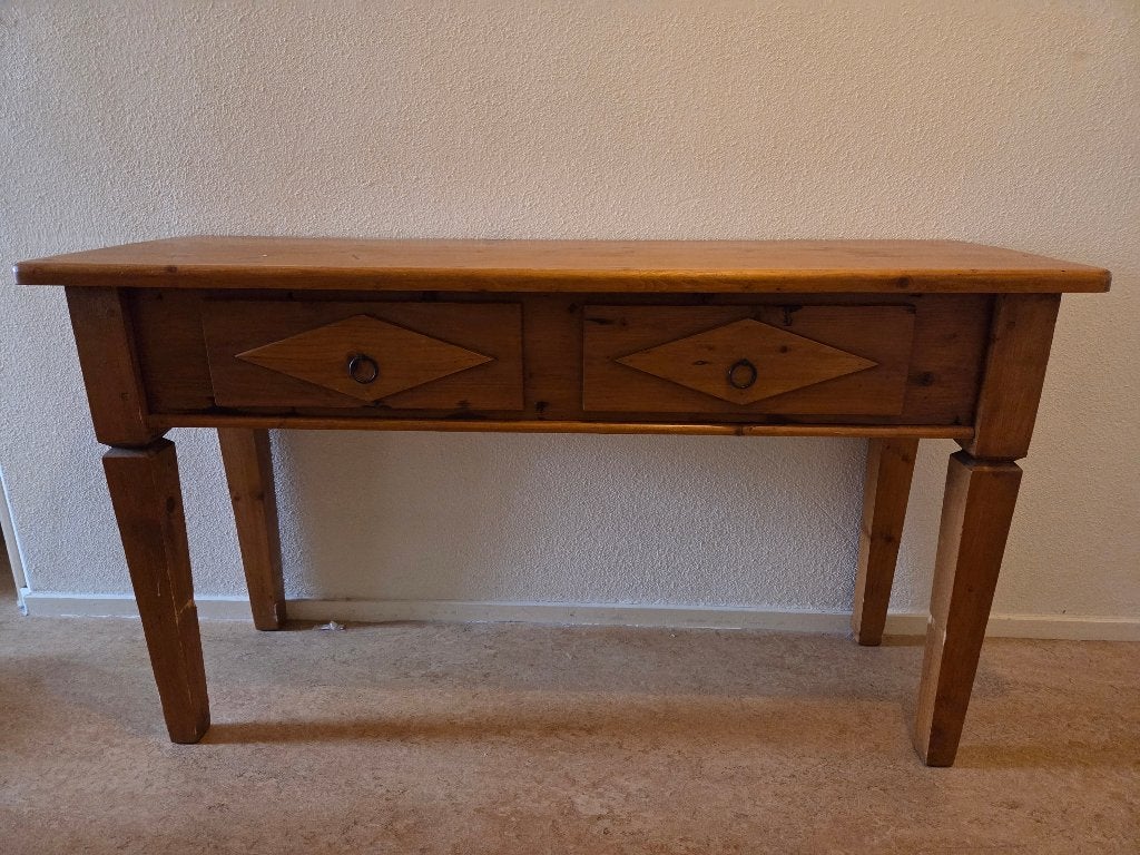 grenen side table, Ophalen, Gebruikt, 100 tot 150 cm, Met lade(s)