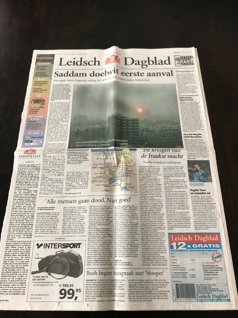 Leidsch Dagblad 2003  Saddam doelwit eerste aanval  etc., Ophalen of Verzenden, 1980 tot heden, Krant