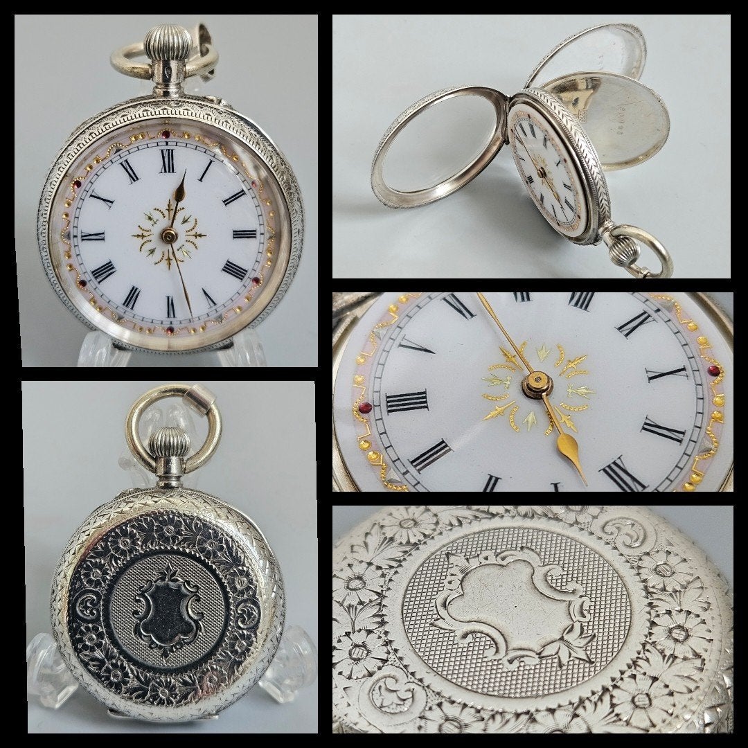 Antiek zilver,  935 zilveren dames zakhorloge. Loopt netjes, Ophalen of Verzenden