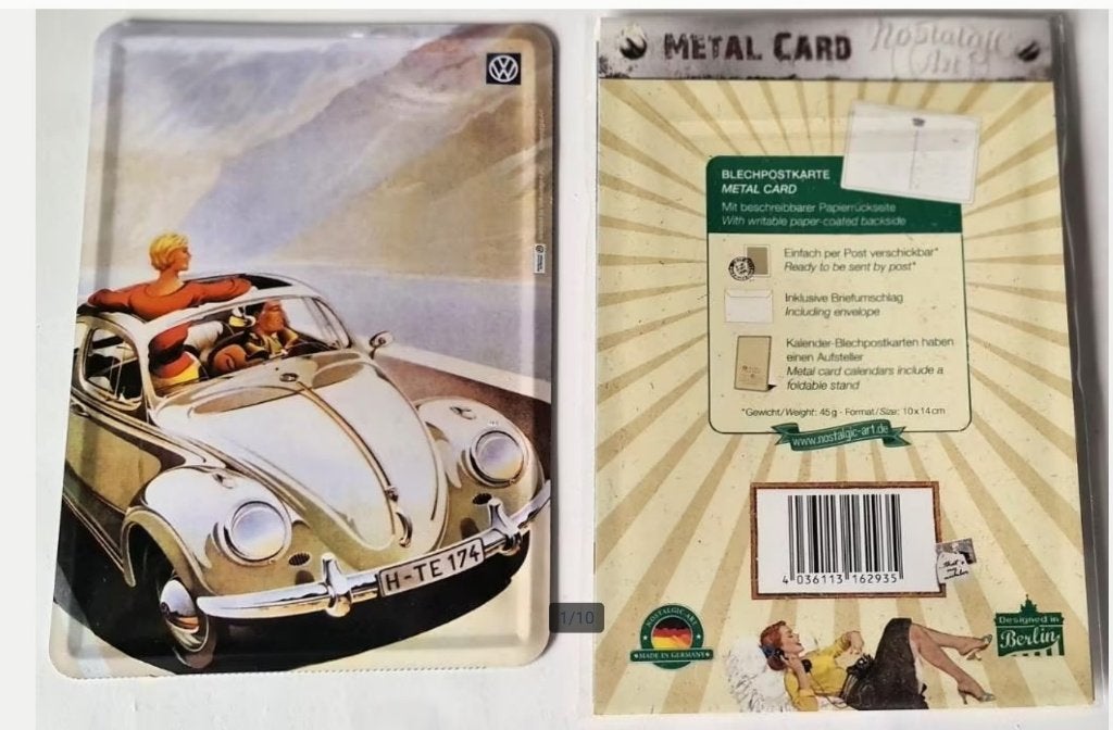 VW Kever , T1 bus briefkaart van metaal, Ophalen of Verzenden
