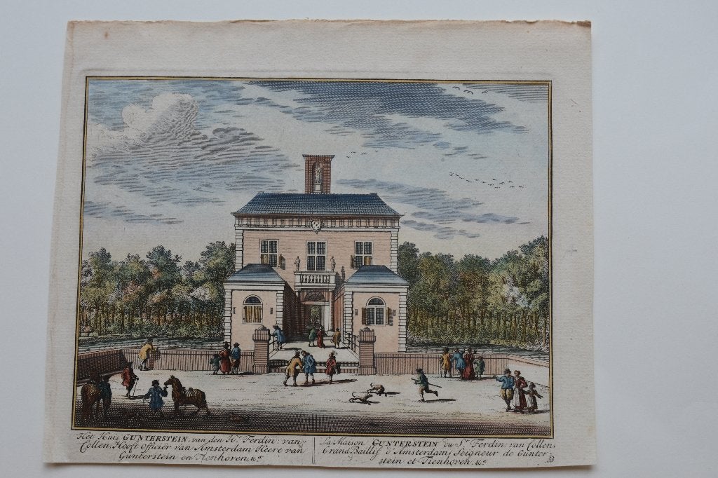 BREUKELEN GUNTERSTEIN Vecht Daniël Stopendaal Gravure GZ7, Antiek en Kunst, Kunst | Etsen en Gravures, Verzenden, Stadsgezicht