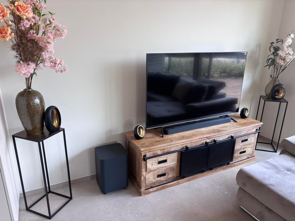 Houten tv-meubel 180x56-36, met schuifdeuren en lades, Gebruikt, 150 tot 200 cm, Ophalen of Verzenden, Minder dan 100 cm