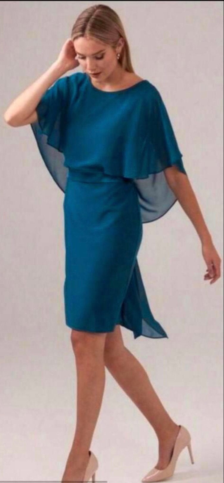Ribkoff luxe unieke jurk chiffon bovenlaag blauw groen 36, Overige kleuren, Verzenden, Nieuw, Maat 36 (S)