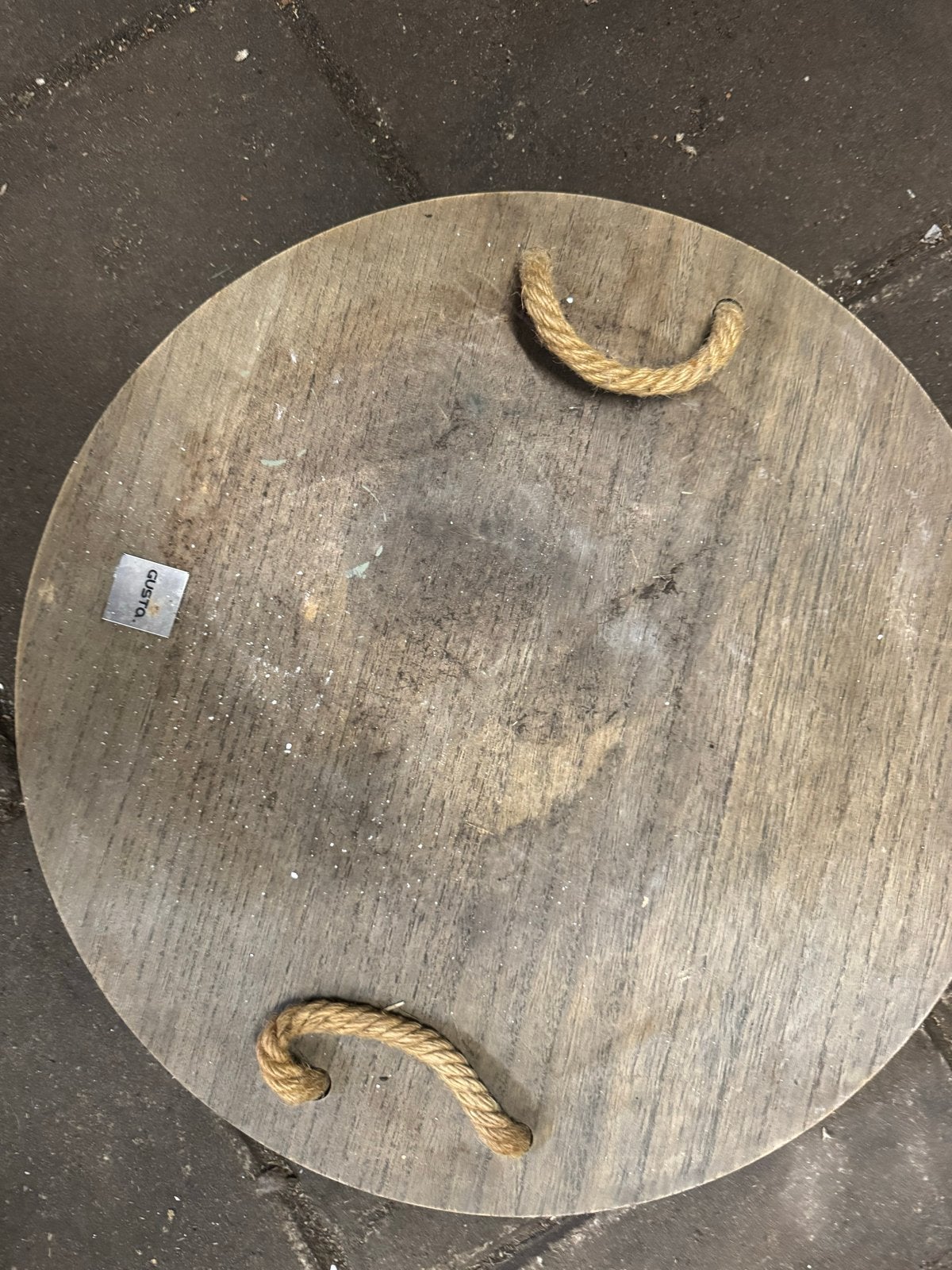 Decoratieve houten schijf met touw handvatten, Ophalen, Hout, Gebruikt, Landelijk