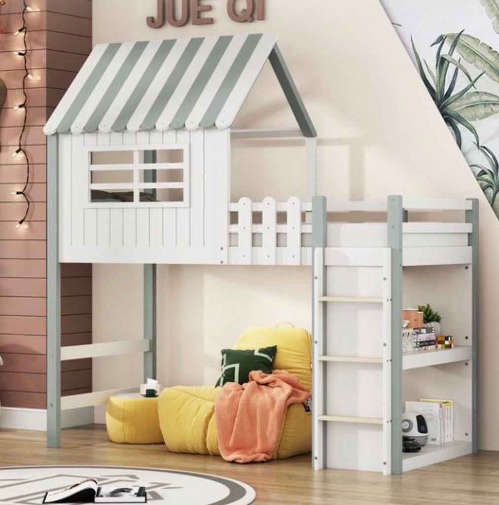 Sweiko kinderbed 90x200cm - Hoogslaper met dak, Kinderen en Baby's, Kinderkamer | Stapelbedden en Hoogslapers, Ophalen, Zo goed als nieuw