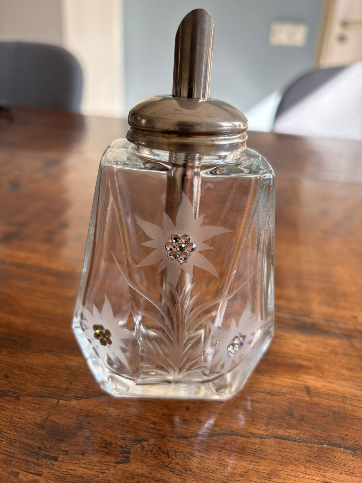 Vintage suikerstrooier met geëtste edelweiss en initialen, Ophalen of Verzenden