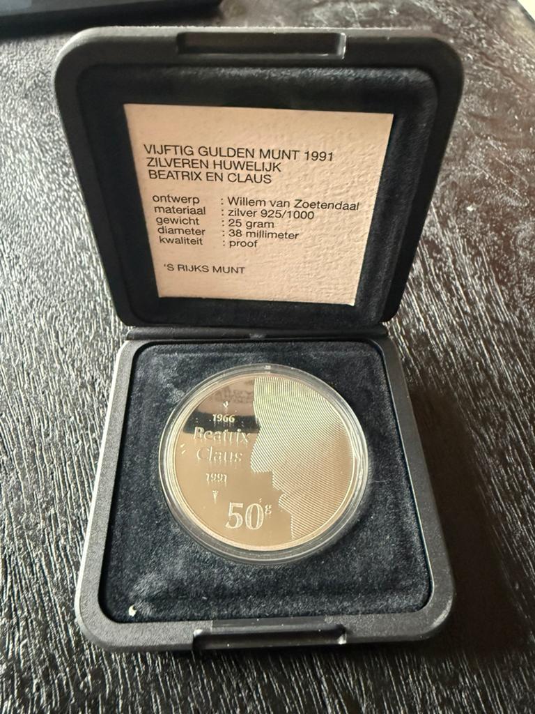 Te koop Zilveren 50,- gulden munt FDC, Ophalen of Verzenden, Koningin Beatrix, 50 gulden, Zilver