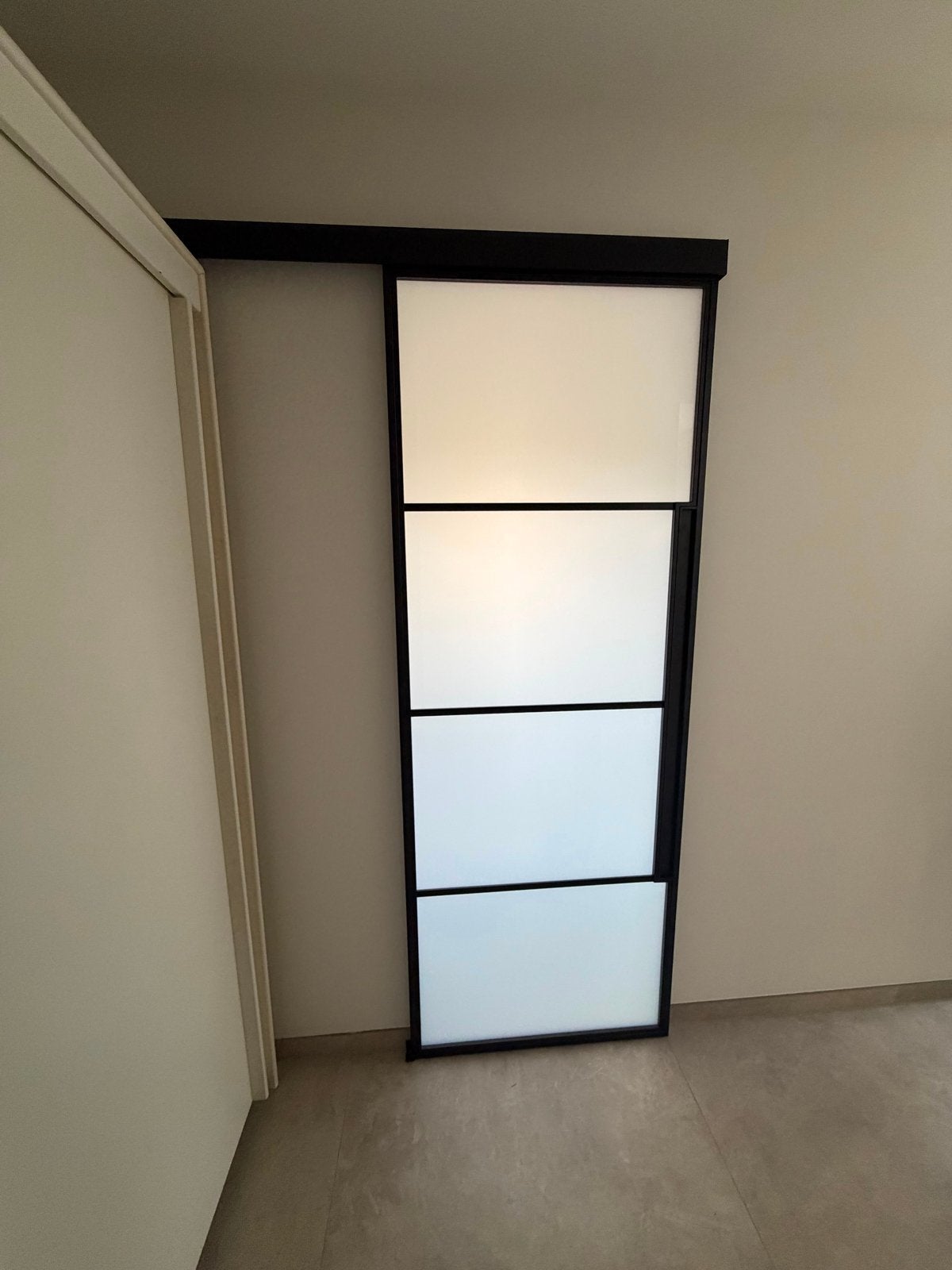 Stalen schuifdeur 827x2157 met melkglas, Ophalen, 80 tot 100 cm, 215 cm of meer, Binnendeur