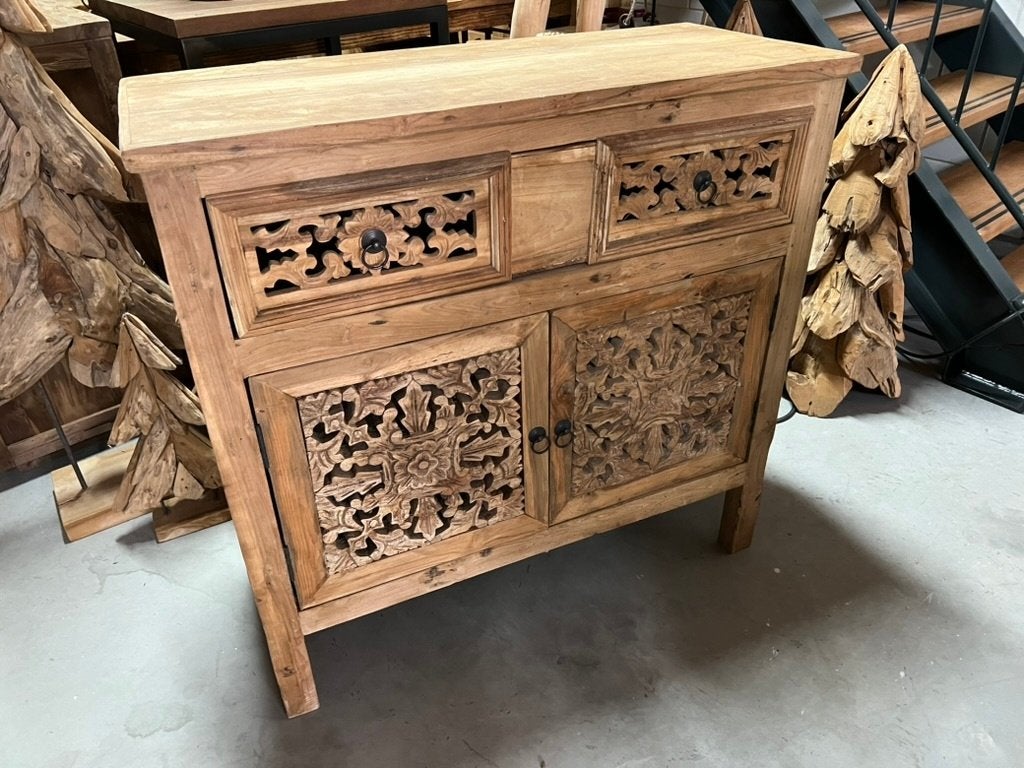 Dressoir oud teak, kastje, houtsnijwerk, rustiek, aanbieding, Teakhout, Oosters, landelijk, 25 tot 50 cm, Nieuw