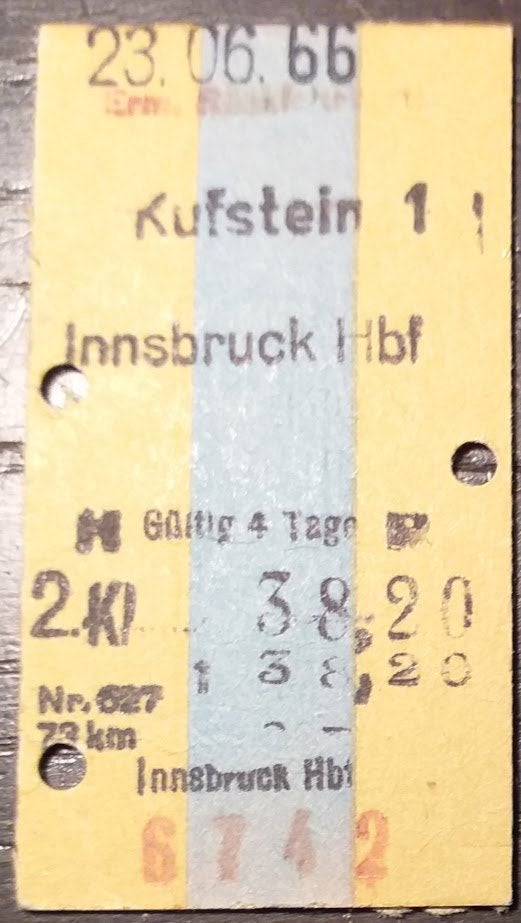 Oostenrijks treinkaartje 1966 [5280]  [VeVeSp], Ophalen of Verzenden, Gebruikt, Trein, Overige typen