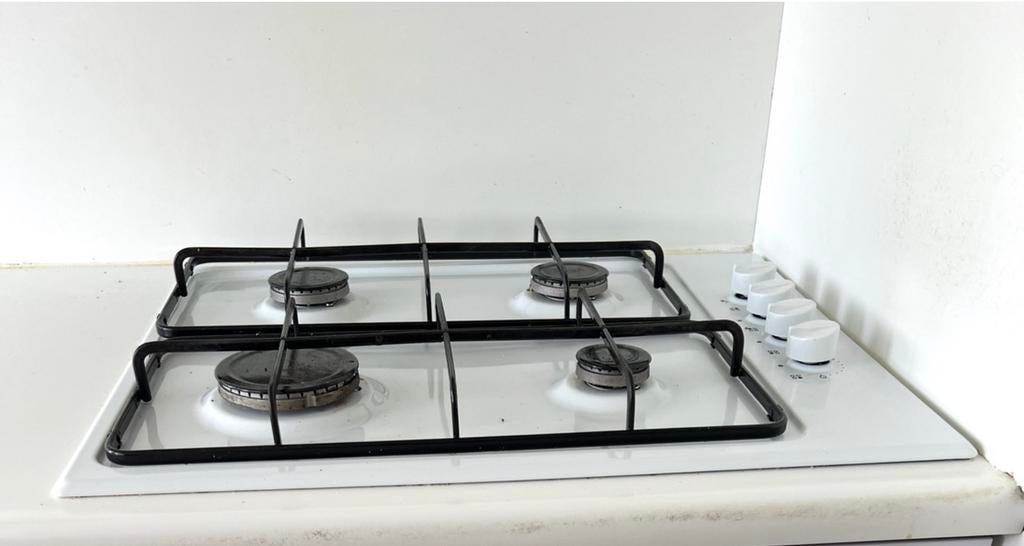 4 pits gas kookplaat 60 cm wit emaille inbouw, Zo goed als nieuw, Inbouw, Gas, 4 kookzones