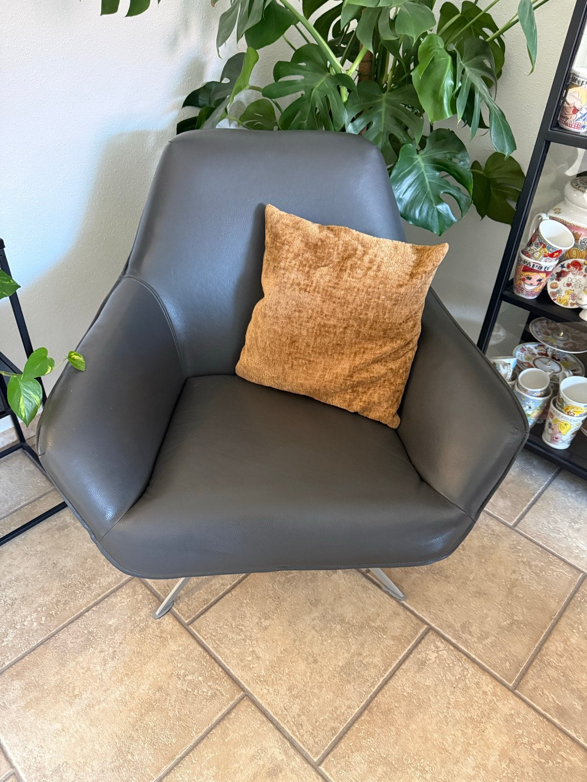 Montel Wonen Draaifauteuil Antraciet Leer/Stof, Ophalen of Verzenden, Gebruikt, Leer, 75 tot 100 cm