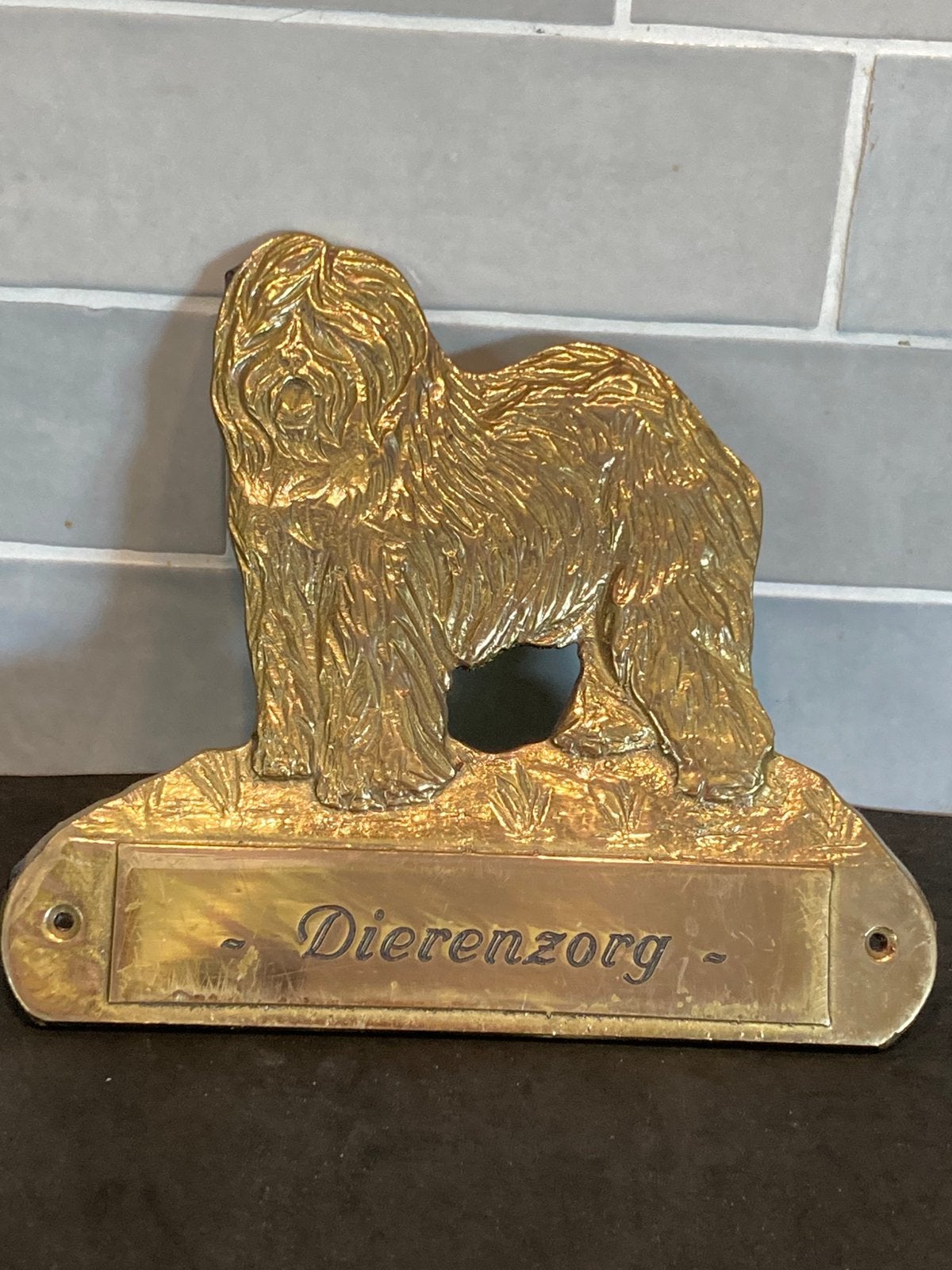 Messing naambordje hond Dierenzorg (160625c), Ophalen of Verzenden, Gebruikt, Overige materialen