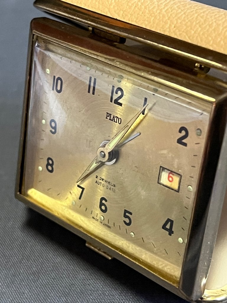 Reiswekker Plato 2 Jewels Auto-Date, Antiek en Kunst, Ophalen of Verzenden