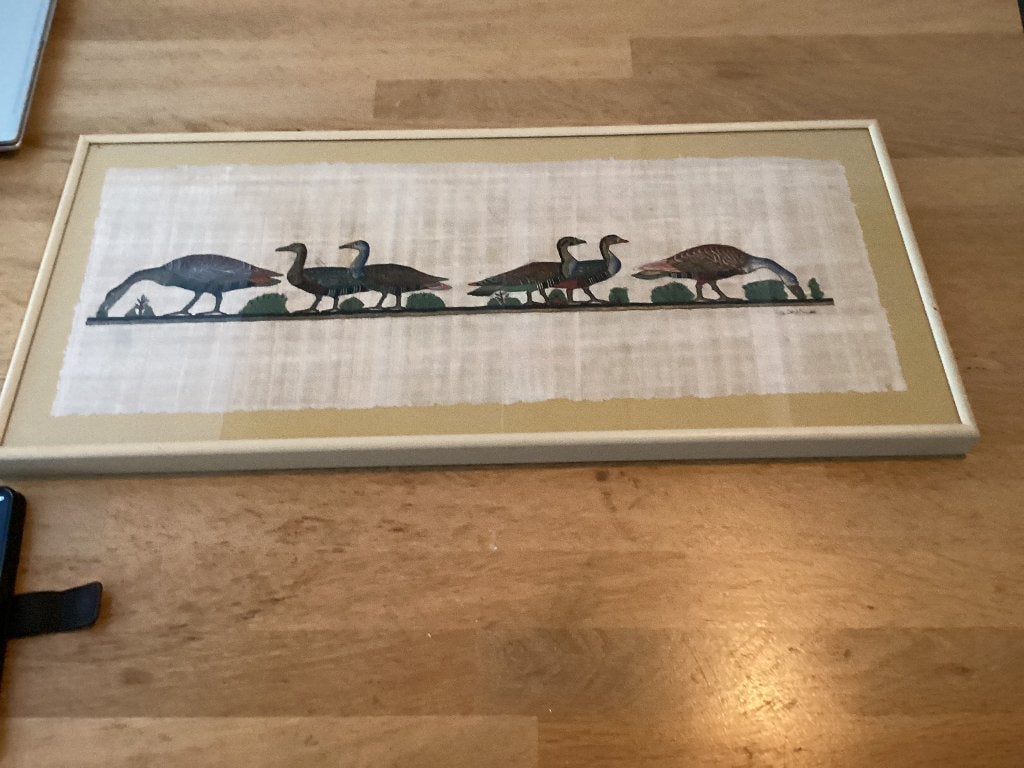 Handgeschilderde Medium ganzen op papyrus, Ophalen, Ingelijst, Realistisch, Dieren