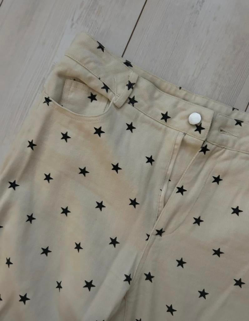 Loavies flared broek met sterrenprint - Maat M, Maat 38/40 (M), Beige, Ophalen of Verzenden, Zo goed als nieuw