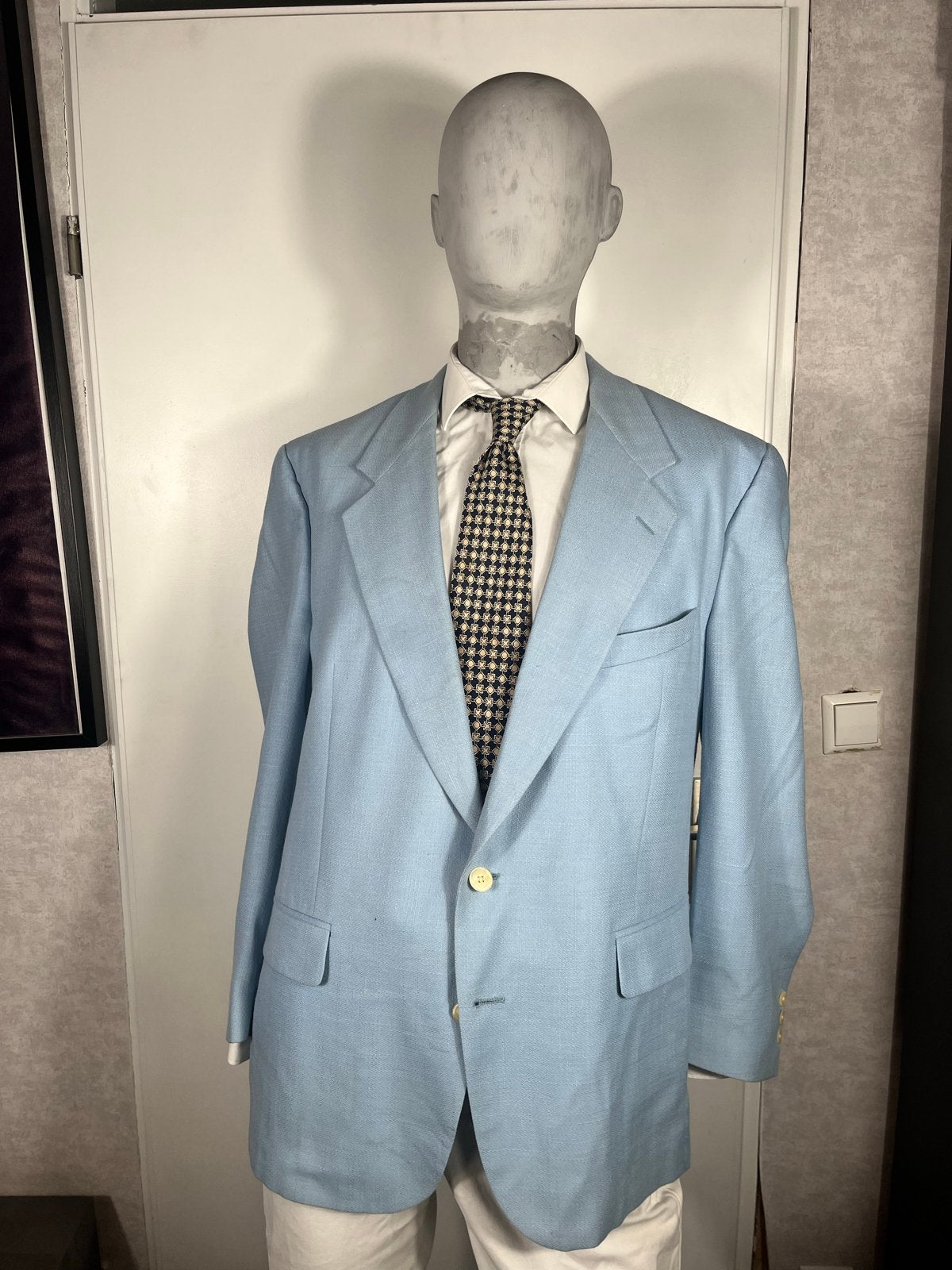 Christian Dior Vintage Blazer Maat 56 - Lichtblauw, Ophalen of Verzenden, Gedragen, Maat 56/58 (XL), Blauw