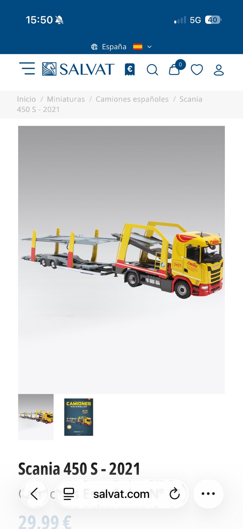 Salvat 1/43 Scania autotransporter Carino, Z, Nieuw, Ophalen of Verzenden, Bus of Vrachtwagen