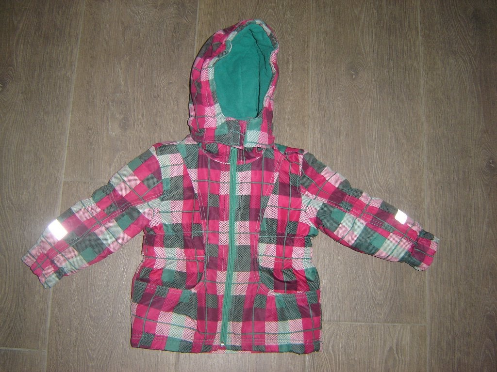 Geruite winterjas - roze en groen 98, Kinderen en Baby's, Kinderkleding | Maat 98, Gebruikt, Meisje, Ophalen of Verzenden, Onbekend