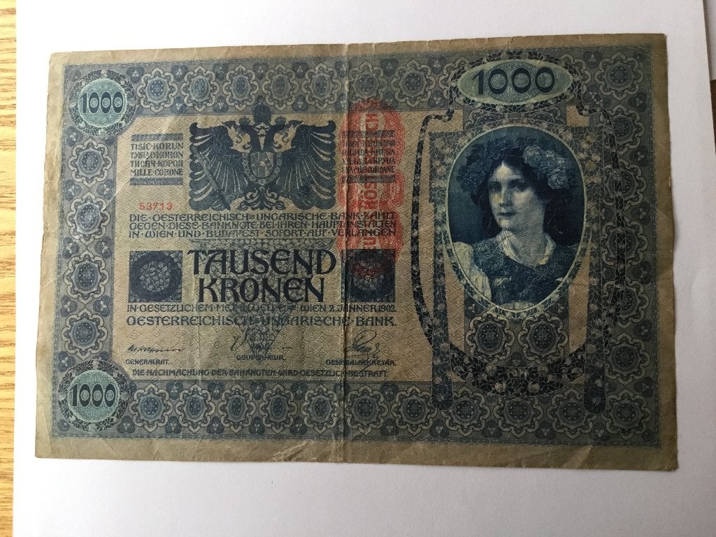 Oostenrijk-Hongaarse bank biljet 1000 kronen uit1902, Postzegels en Munten, Ophalen of Verzenden, Oostenrijk