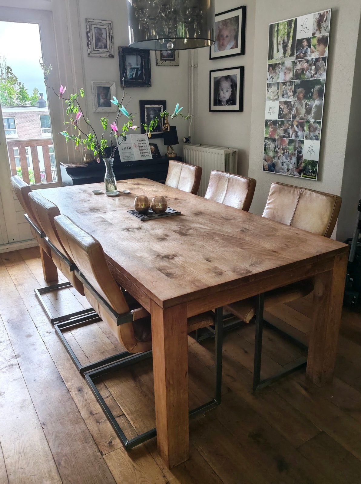 Eettafel - onbehandeld teak - 220 x 100 cm, Huis en Inrichting, Tafels | Eettafels, Ophalen, Gebruikt, 100 tot 150 cm, Teakhout