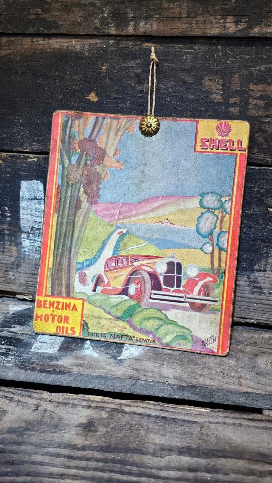 Shell reclame bord 1930, Verzamelen, Ophalen of Verzenden, Gebruikt, Reclamebord