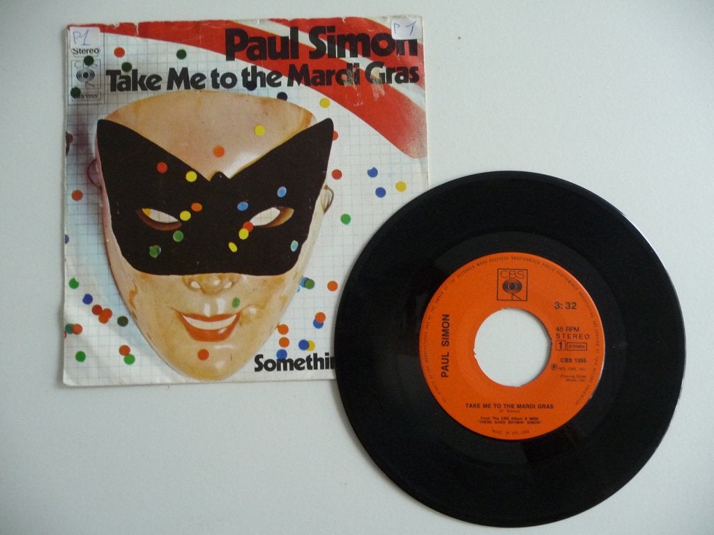 single PAUL SIMON -TAKE ME TO THE MARDI GRAS- CBS REC. 1973, Gebruikt, 7 inch, Ophalen of Verzenden, Pop