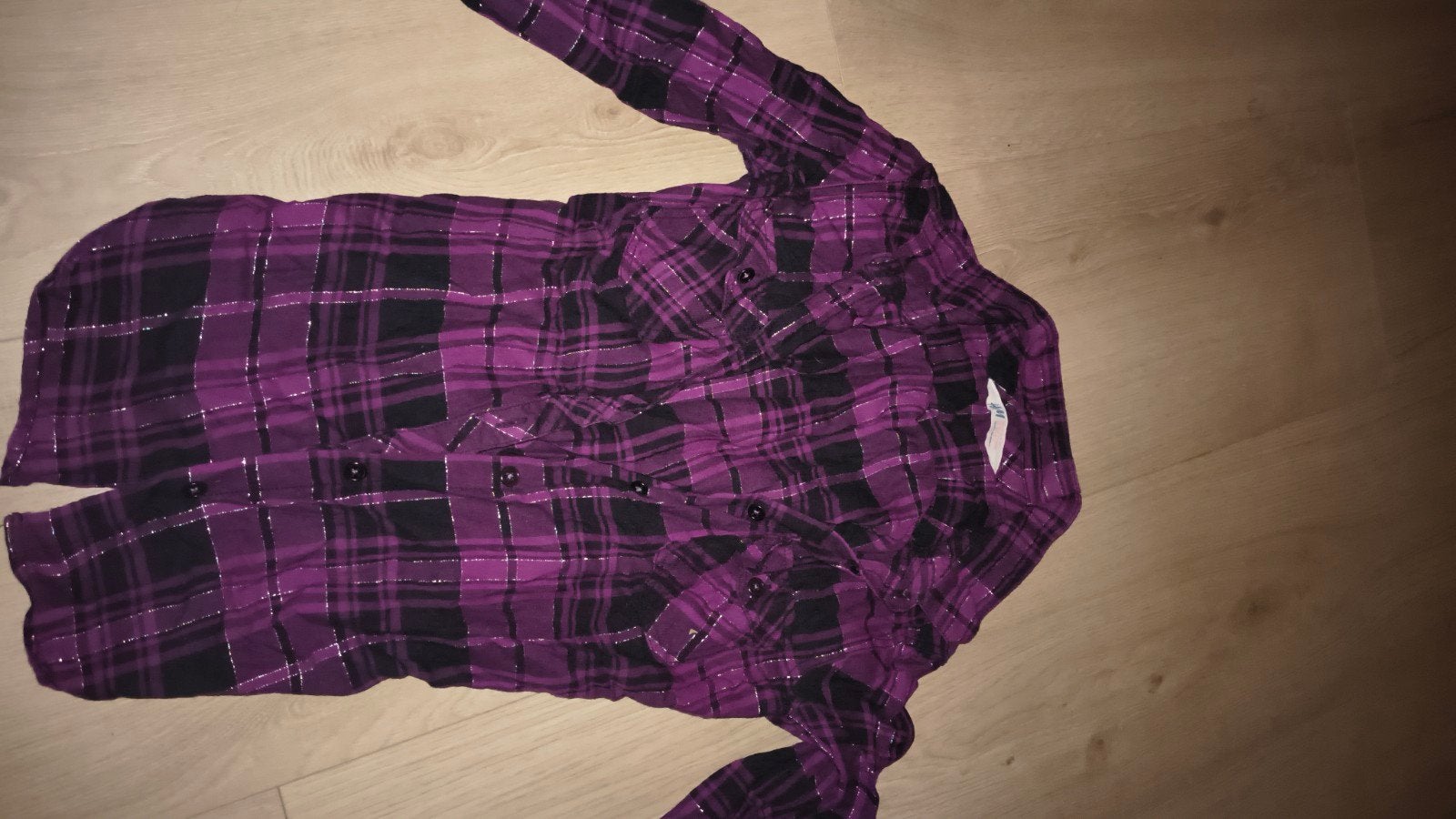 H&M Geruit Blouse Paars Zwart Maat 134/140, Gebruikt, Meisje, H&M, Overhemd of Blouse