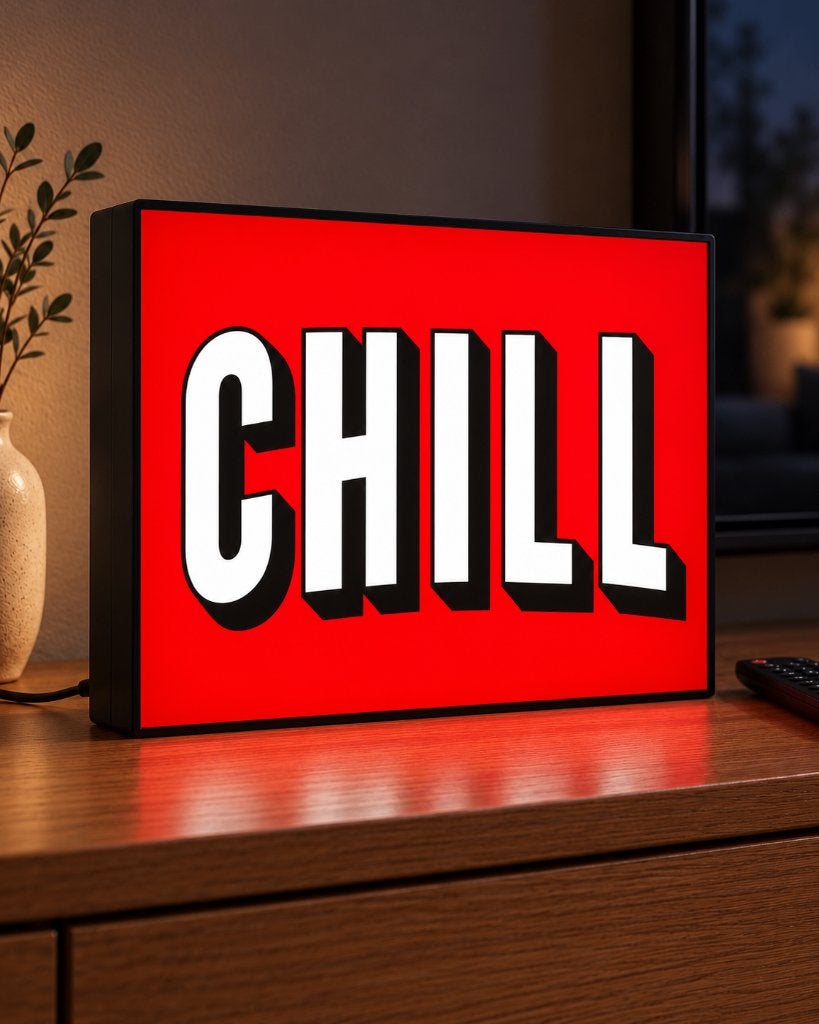 CHILL LED Lightbox – Verlicht Retro Bord – Mancave Decoratie, Rood, Atelayer.com, 24 cm, Kunststof