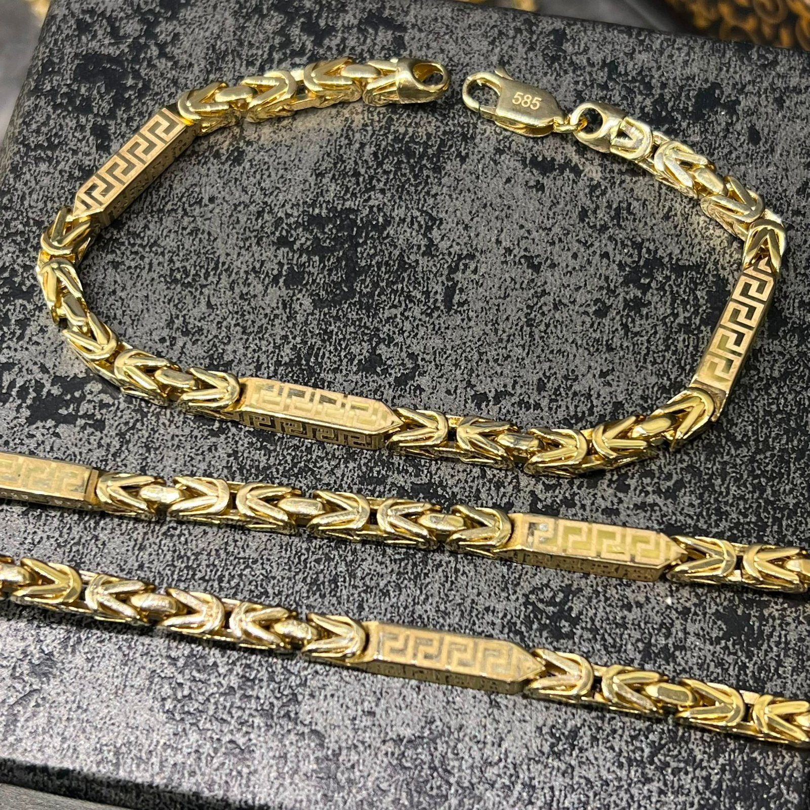 14k gouden koningsketting+armband met tussenblokjes, Sieraden, Tassen en Uiterlijk, Kettingen, Ophalen of Verzenden, Nieuw, Goud