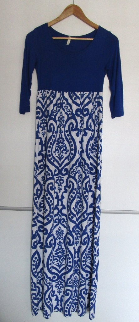 PinkBlush Blauw-Witte Maxi Jurk – S/M – Zwangerschapsproof, Maat 38/40 (M), Blauw, Ophalen of Verzenden, Zo goed als nieuw