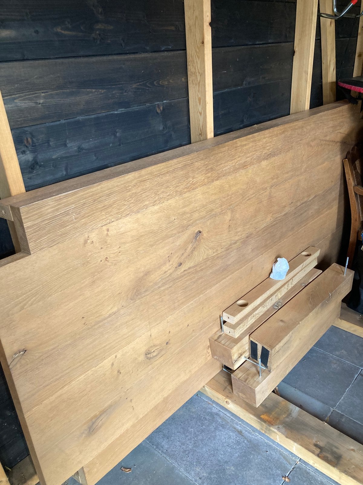 Eiken eettafel, Ophalen, 200 cm of meer, 50 tot 100 cm, Zo goed als nieuw