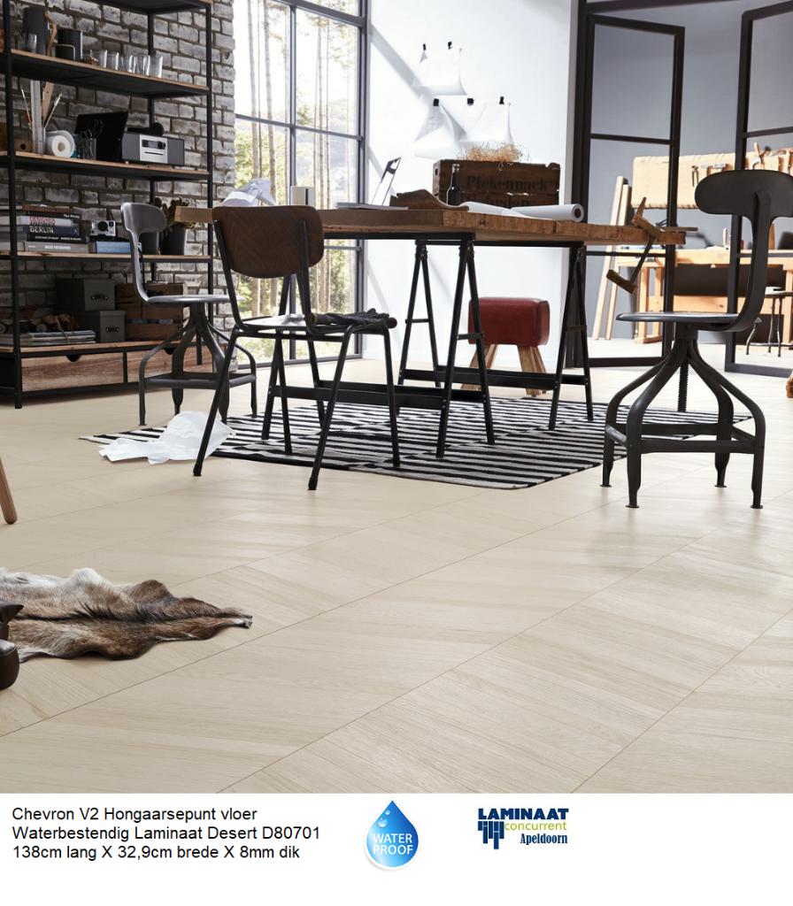 Waterbestendig Chevron Hongaarsepunt laminaat Desert oak, Chevron Hongaarsepunt laminaat waterbestendig, Crème, 75 m² of meer