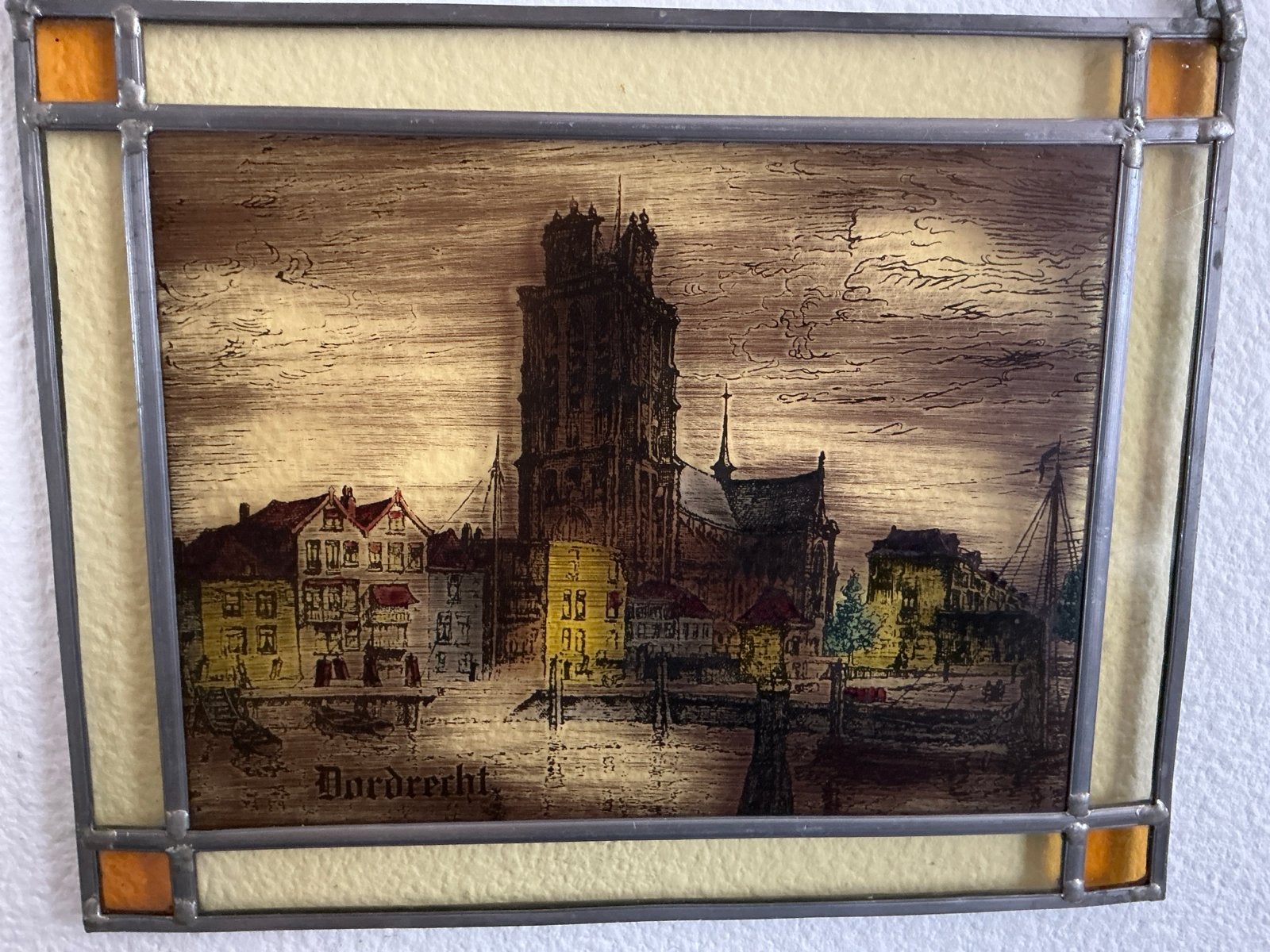 Glas in lood schilderij Dordrecht, Brandschildering, Overige ondergronden, Ophalen of Verzenden, Handgeschilderd