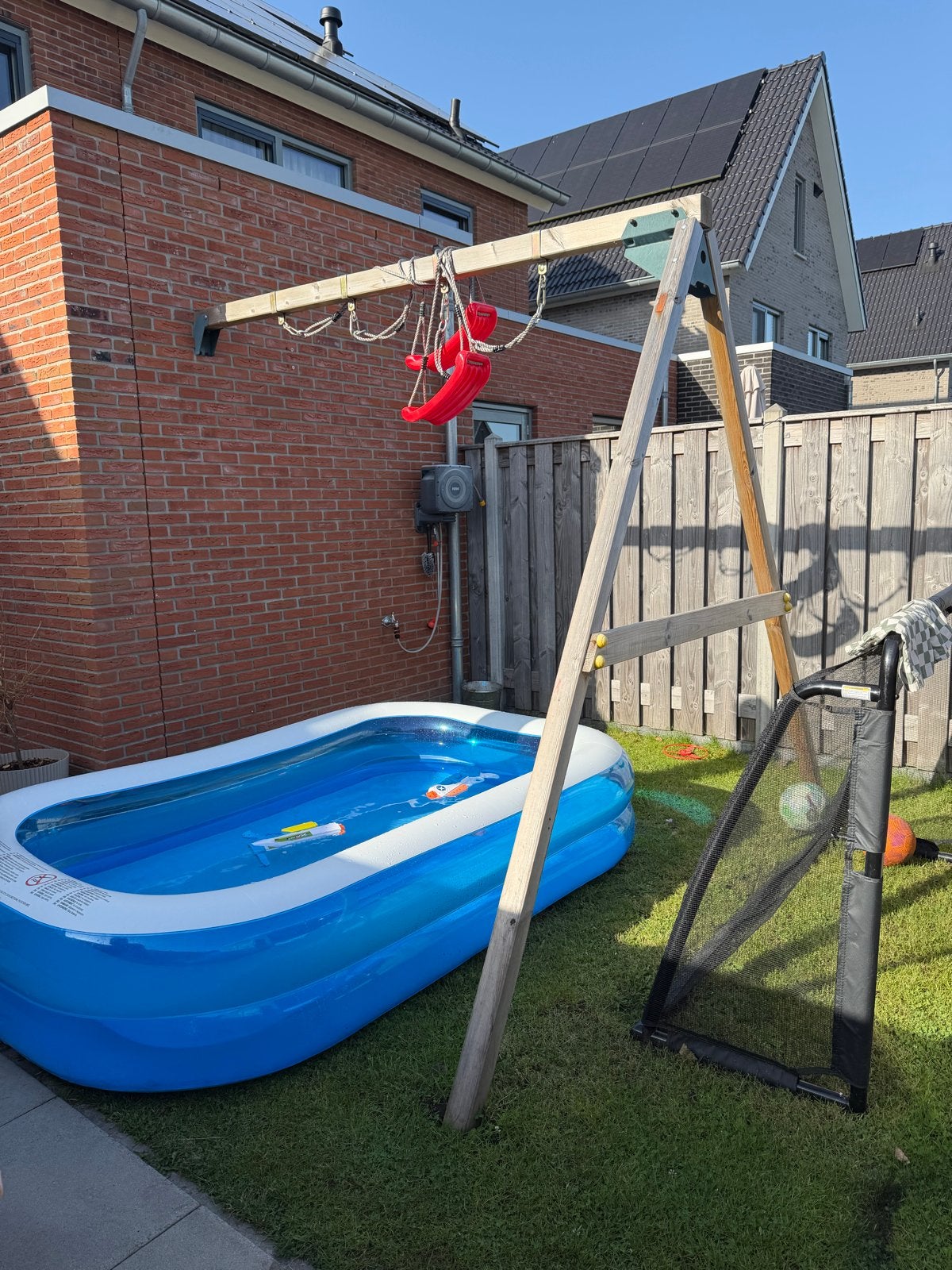 Muurschommel met nestschommel en klimtrapje, Ophalen, Gebruikt, Schommel, Aanbouwonderdeel