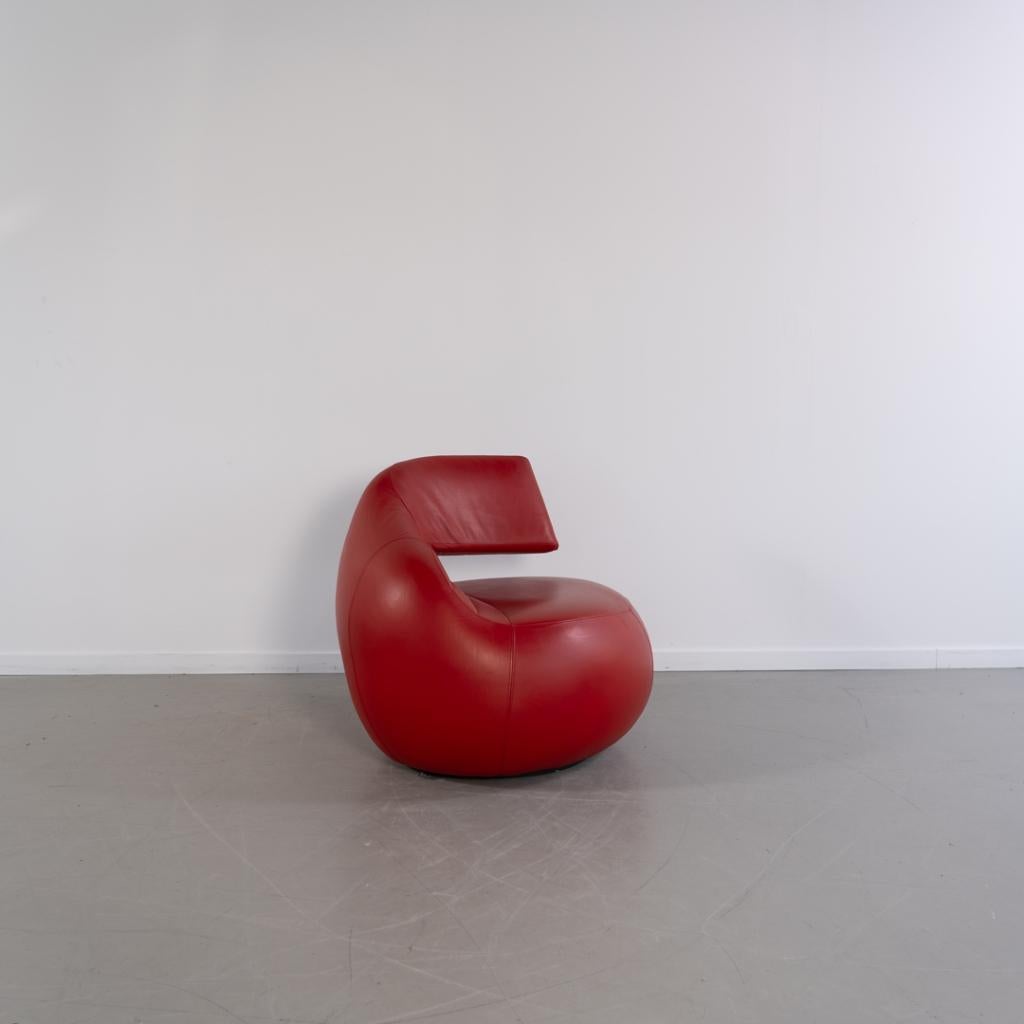 1x Leolux Gisa Fauteuil Draaibaar - Rood Leer, Niet ingevuld, Niet ingevuld, Ophalen of Verzenden, Zo goed als nieuw