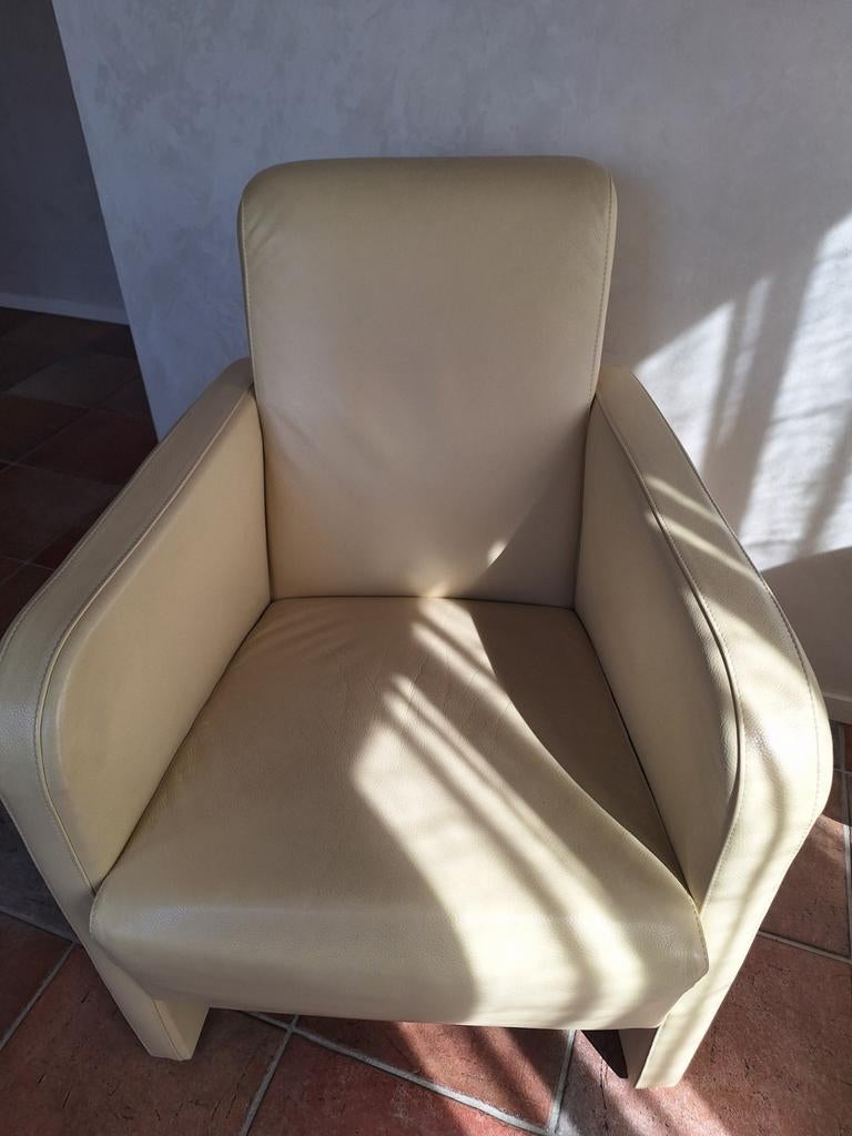 Fauteuil beige, Ophalen, Gebruikt, Minder dan 75 cm, Leer
