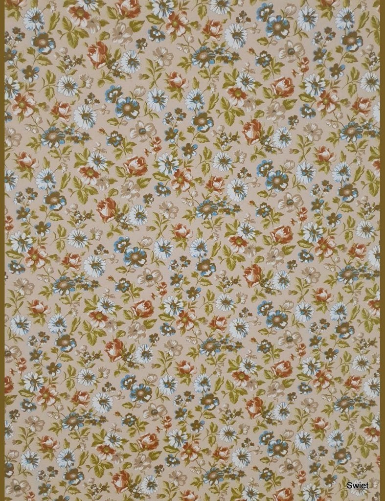 5422 vintage bloemen behang blauw wit beige ondergrond swiet, Ophalen of Verzenden, Groen