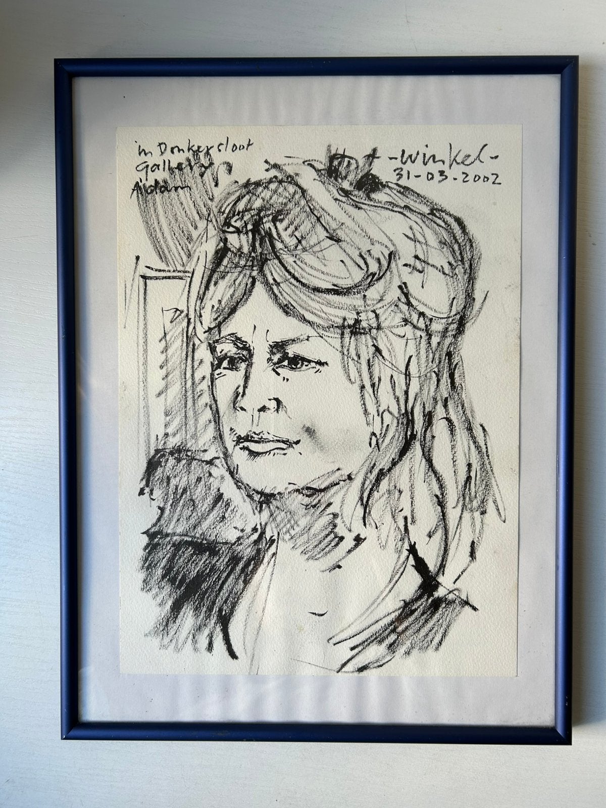 Originele portrettekening Donkersloot  2002 ingelijst, Ophalen of Verzenden
